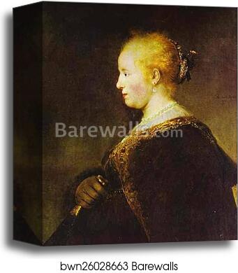 Portrait of a Young Woman with the Fan by Rembrandt Harmenszoon Van Rijn, Canvas Print