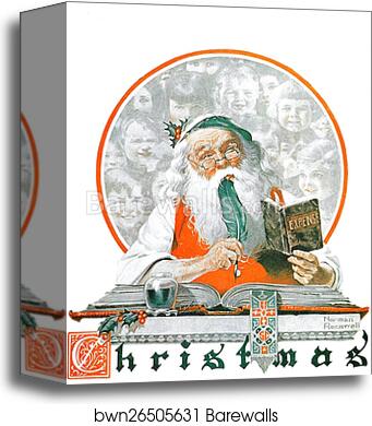 Santa and expense book by Norman Rockwell, Canvas Print