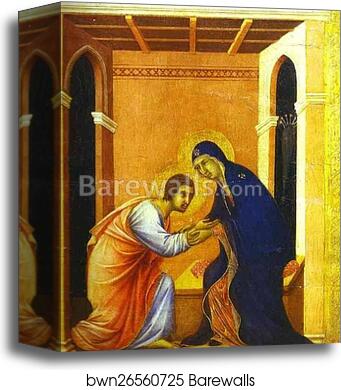 Maestà (front, crowning panels, detail of) Parting from St. John by Duccio Di Buoninsegna, Canvas Print