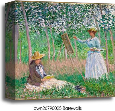 In the Woods at Giverny: Blanche Hoschedé at Her Easel with Suzanne Hoschedé Reading by Claude Monet, Canvas Print