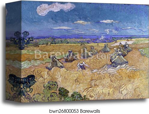 Wheat Stacks with Reaper by Vincent Van Gogh, Canvas Print