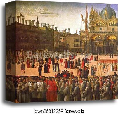 Procession in St. Mark's Square. Detail by Gentile Bellini, Canvas Print
