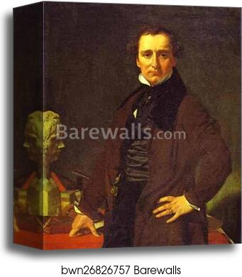 Portrait of the Sculptor Lorenzo Bartolini by Jean-Auguste-Dominique Ingres, Canvas Print