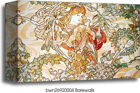 Woman With Daisy by Alphonse Mucha, Canvas Print