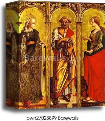 St. Catherine of Alexandria, St. Peter, and Mary Magdalene by Carlo Crivelli, Canvas Print