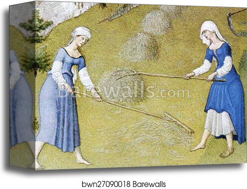 Les trÄ�s riches heures du Duc de Berry. June. Palais de la Cite and Sainte-Chapelle in Paris. Detail by Limbourg Brothers, Canvas Print
