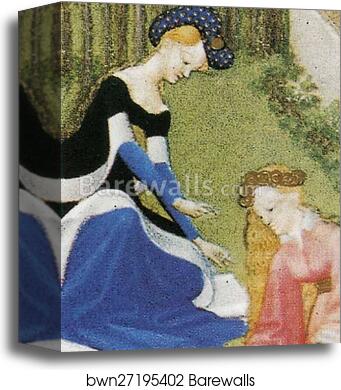 Les trÄ�s riches heures du Duc de Berry. April. Chateau de Dourdan. Detail by Limbourg Brothers, Canvas Print