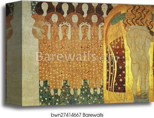 The Beethoven Frieze: The Longing for Happiness Finds Repose in Poetry by Gustav Klimt, Canvas Print