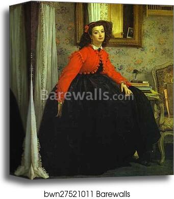 Portrait of Mlle L.L. (Young Woman in Red Vest) by Jacques Joseph Tissot (A.K.A. James Tissot), Canvas Print Portrait of Mlle L.L. (Young Woman in Red Vest) by Jacques Joseph Tissot (A.K.A. James Tissot), Canvas Print