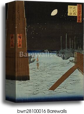 Moon over Ships Moored at Tsukuda Island from Eitai Bridge by Utagawa Hiroshige, Canvas Print Moon over Ships Moored at Tsukuda Island from Eitai Bridge by Utagawa Hiroshige, Canvas Print