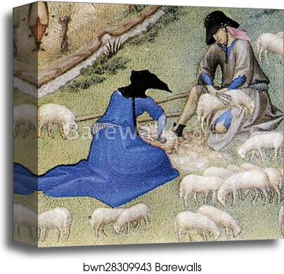 Les trÄ�s riches heures du Duc de Berry. July. Palais Poitiers. Detail by Limbourg Brothers, Canvas Print
