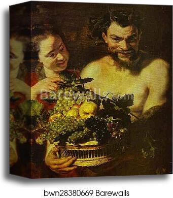 Satyr and Girl with a Basket of Fruit by Jacob Jordaens, Canvas Print