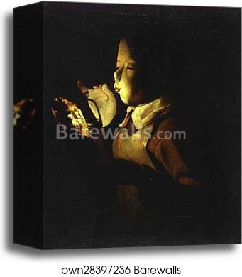 Boy Blowing at Lamp by Georges De La Tour, Canvas Print