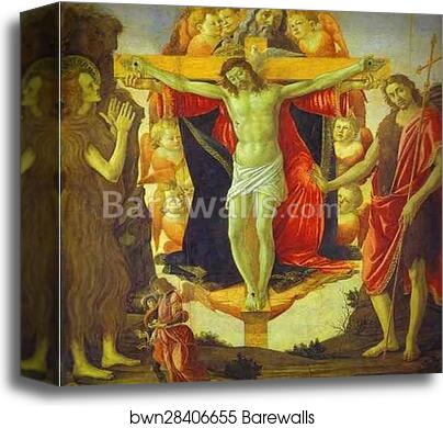 Holy Trinity with Mary Magdalene, St. John the Baptist and Tobias and the Angel (Pala della Convertite) by Alessandro Botticelli, Canvas Print