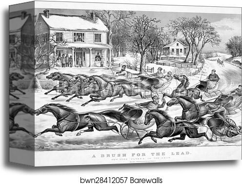 A brush for the lead: New York "Flyers" on the snow by Currier & Ives, Canvas Print