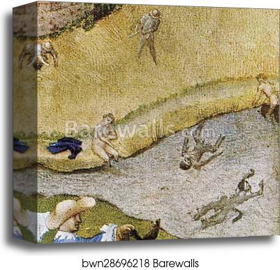 Les trÄ�s riches heures du Duc de Berry. August. Chateau d'Etampes. Detail by Limbourg Brothers, Canvas Print