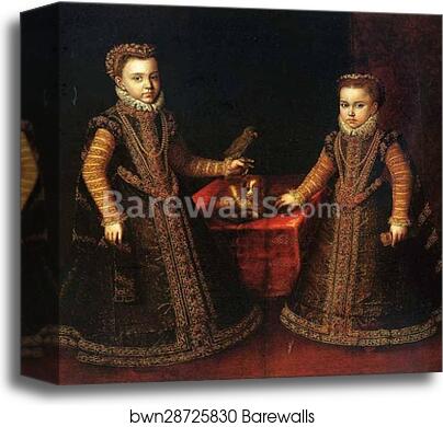 Portrait of the Infantas Isabella Clara Eugenia and Catalina Micaela by Sofonisba Anguissola, Canvas Print