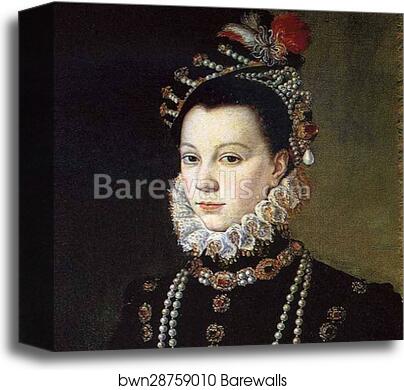 Portrait of Queen Isabel de Valois. Detail by Sofonisba Anguissola, Canvas Print
