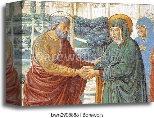 Tabernacle of the Visitation: Meeting at the Golden Gate. Detail by Benozzo Gozzoli, Canvas Print
