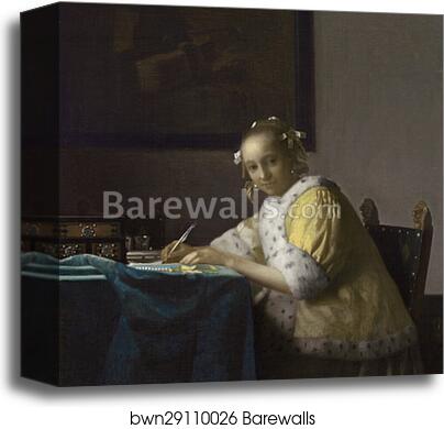 A Lady Writing by Johannes Vermeer, Canvas Print