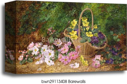 Still Life of Flowers and a Basket by George Clare, Canvas Print Still Life of Flowers and a Basket by George Clare, Canvas Print