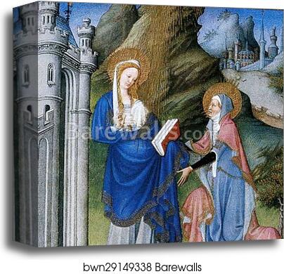 Les tr�s riches heures du Duc de Berry. Mary Visits St. Elisabeth. Detail by Limbourg Brothers, Canvas Print