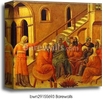 Maestà (back, central panel) St. Peter First Denying Jesus by Duccio Di Buoninsegna, Canvas Print