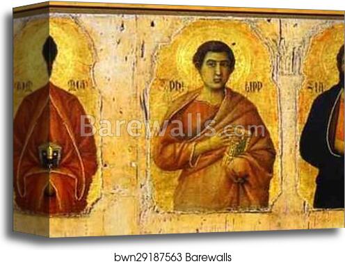 Maestà (front, central panel, detail of) The Mother of God Enthroned with the Christ Child, amidst Angels and Saints by Duccio Di Buoninsegna, Canvas Print