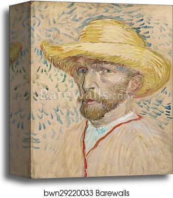 Self-portrait with straw hat by Vincent Van Gogh, Canvas Print