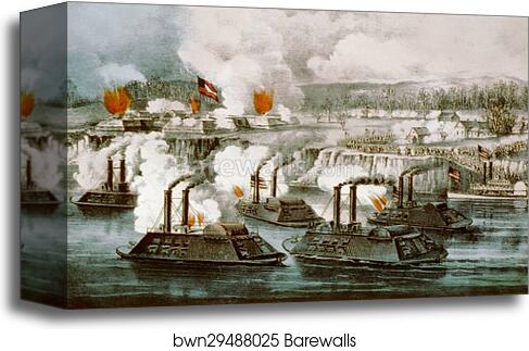 Battle of Fort Hindman.  Bombardment and capture of Fort Hindman, Arkansas Post, Ark. January 11th 1863 by Currier & Ives, Canvas Print