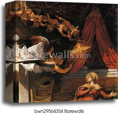 Annunciation. Detail by Jacopo Robusti, Called Tintoretto, Canvas Print