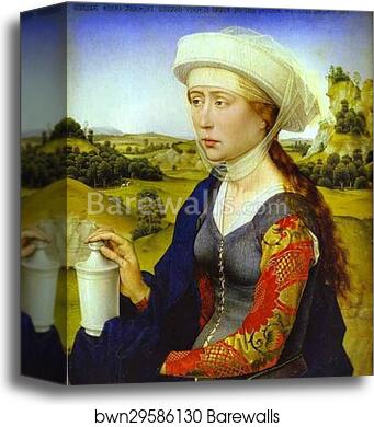 Braque Triptych. St. Mary Magdalene. Right panel by Rogier Van Der Weyden, Canvas Print