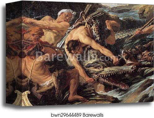 The Crocodile Hunt. Detail by François Boucher, Canvas Print