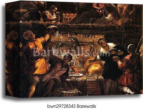 Adoration of the Shepherds. Detail by Jacopo Robusti, Called Tintoretto, Canvas Print