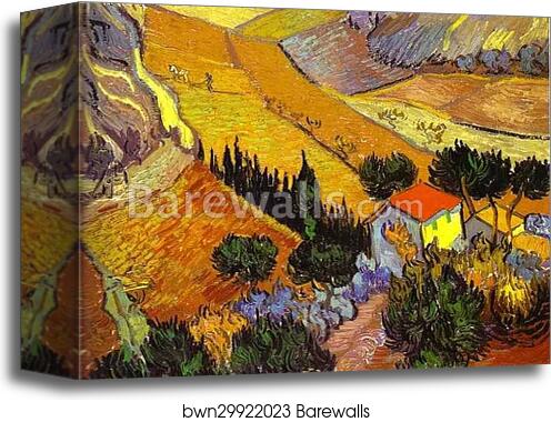 Landscape with House and Laborer (Paysage avec une maison et un laboureur) by Vincent Van Gogh, Canvas Print