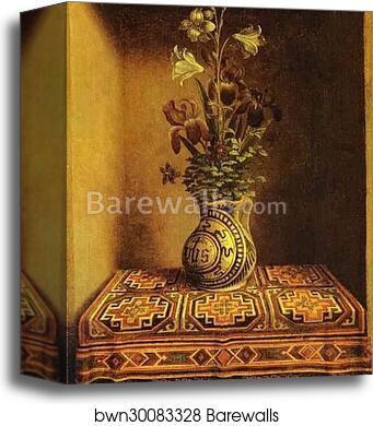 Still Life with a Jug with Flowers. The reverse side of the Portrait of a Praying Man by Hans Memling, Canvas Print