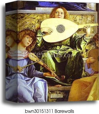 Madonna and Child, Three Musical Angels, and SS. Francis, John the Baptist, Job, Dominic, Sebastian, and Louis of Toulouse, known as the St. Job (Giobbe) Altarpiece. Detail by Giovanni Bellini, Canvas Print