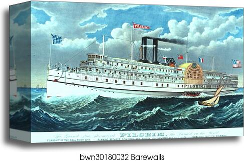 The Steamer Pilgrim, part of the "old" Fall River Line by Currier & Ives, Canvas Print