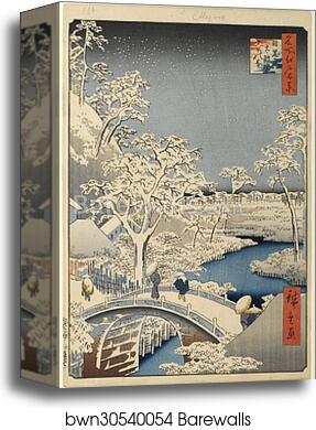 The Drum Bridge and Sunset Hill at Meguro by Utagawa Hiroshige, Canvas Print