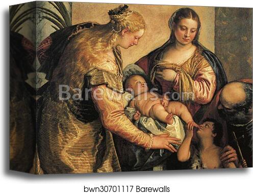 The Holy Family with St.Barbara and the Young St. John the Baptist by Paolo Veronese, Canvas Print