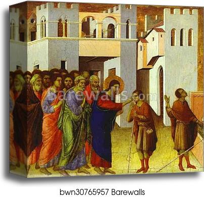 Maestà (back, predella) The Healing of the Blind Man by Duccio Di Buoninsegna, Canvas Print
