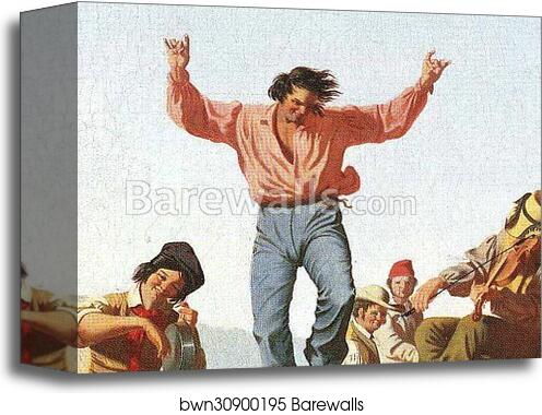 The Jolly Flatboatmen. Detail by George Caleb Bingham, Canvas Print The Jolly Flatboatmen. Detail by George Caleb Bingham, Canvas Print