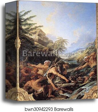 The Crocodile Hunt by François Boucher, Canvas Print