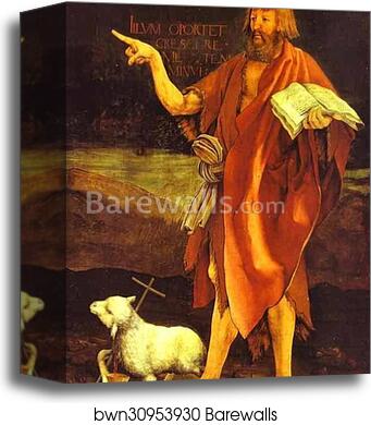 The Crucifixion. Detail. St. John the Baptist by Matthias Grünewald, Canvas Print