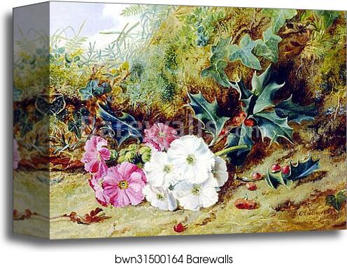 Still Life of Holly and Primroses by George Clare, Canvas Print
