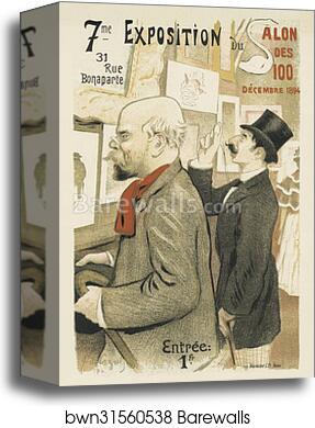 La "7e Exposition du Salon des Cent". Au premier plan, Paul Verlaine; très fidèle portrait du poète. Au deuxième plan, M. Jean Moréas by Frédéric-Auguste Cazals, Canvas Print