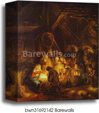 Adoration of the Shepherds by Rembrandt Harmenszoon Van Rijn, Canvas Print