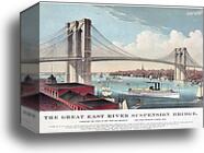 The great East River suspension bridge.  Connecting the cities of New York and Brooklyn. View from Brooklyn, looking west by Currier & Ives, Canvas Print