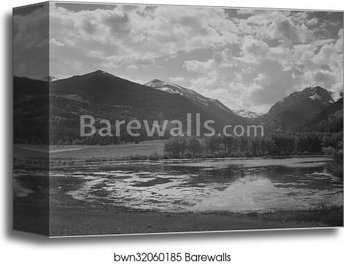 Lake and trees in foreground, mountains and clouds in background, "In Rocky Mountain National Park,"Colorado. Photographs of National Parks and Monuments, compiled 1941 - 1942, documenting the period ca. 1933 - 1942 by Ansel Adams (1902-1984), Canvas Print Lake and trees in foreground, mountains and clouds in background, "In Rocky Mountain National Park,"Colorado. Photographs of National Parks and Monuments, compiled 1941 - 1942, documenting the period ca. 1933 - 1942 by Ansel Adams (1902-1984), Canvas Print