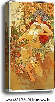 Autumn by Alphonse Mucha, Canvas Print